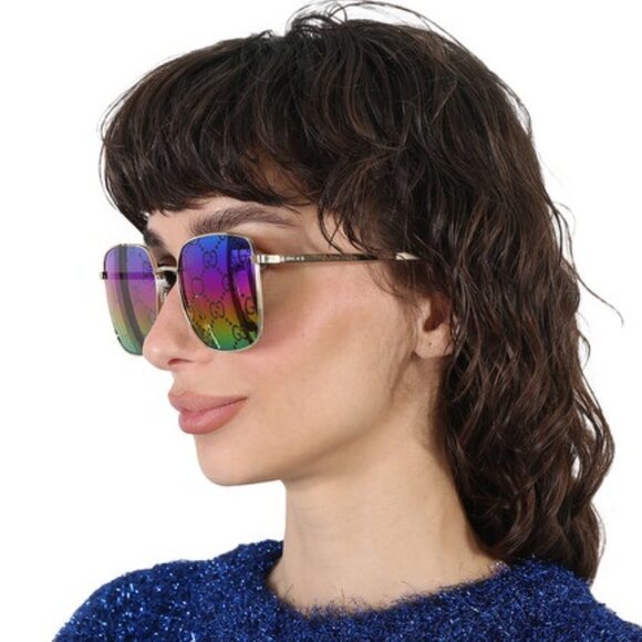 Gucci Women Sunglasses Gold Multicolor GG Pattern Mirror Square GG0802S 004 NEW main image 12